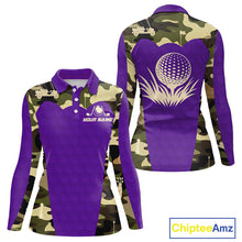 Load image into Gallery viewer, Purple Camo Womens Golf Polo Shirts Custom Golf Outfit For Ladies, Team Golf Shirts NBT635