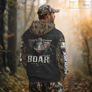 Beautiful Wild Boar Hunting 3D Print Camouflage Shirts with Rifle, Boar Hunting Clothes NBT142