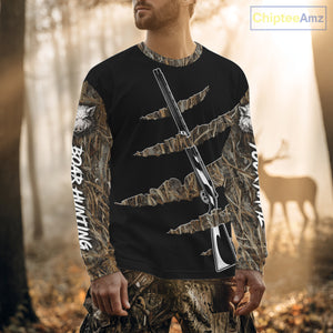 Beautiful Wild Boar Hunting 3D Print Camouflage Shirts with Rifle, Boar Hunting Clothes NBT142