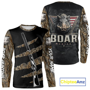 Beautiful Wild Boar Hunting 3D Print Camouflage Shirts with Rifle, Boar Hunting Clothes NBT142