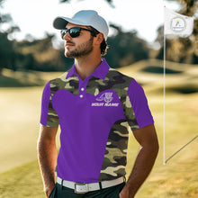 Load image into Gallery viewer, Mens Disc Golf Polo Shirt Custom Name Camo Disc Golf Basket, Personalized Disc Golf Shirts|Purple NBT643