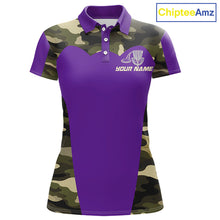Load image into Gallery viewer, Womens Disc Golf Polo Shirt Custom Name Camo Disc Golf Basket, Personalized Disc Golf Shirts|Purple NBT643