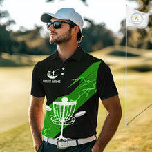 Load image into Gallery viewer, Green Mens Disc Golf Polo Shirts Custom Thunder Lightning Team Disc Golf Jerseys, Disc Golf Gifts NBT651