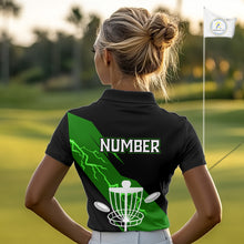 Load image into Gallery viewer, Green Womens Disc Golf Polo Shirts Custom Thunder Lightning Team Disc Golf Jerseys, Disc Golf Gifts NBT651