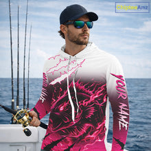 Load image into Gallery viewer, Largemouth Bass Long Sleeve Hooded Fishing Shirts Pink Angry Fish, Bass Fishing Shirts NBT387