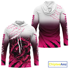 Load image into Gallery viewer, Largemouth Bass Long Sleeve Hooded Fishing Shirts Pink Angry Fish, Bass Fishing Shirts NBT387