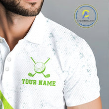 Load image into Gallery viewer, Mens Golf Polo Shirt Green Golf Ball Pattern Custom Name White Golf Shirts, Golf Gifts For Men NBT536