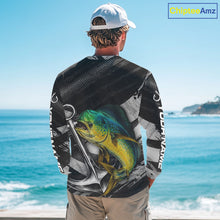 Load image into Gallery viewer, Personalized Mahi Mahi Fishing Long Sleeve Anchor Vector Custom Name Black Camo, Saltwater Fishing Shirts NBT474