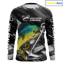 Load image into Gallery viewer, Personalized Mahi Mahi Fishing Long Sleeve Anchor Vector Custom Name Black Camo, Saltwater Fishing Shirts NBT474