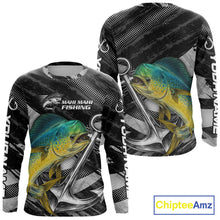 Load image into Gallery viewer, Personalized Mahi Mahi Fishing Long Sleeve Anchor Vector Custom Name Black Camo, Saltwater Fishing Shirts NBT474