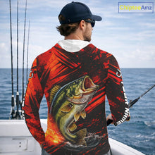 Load image into Gallery viewer, Personalized Fishing Bass Long Sleeve Hooded Fishing Shirts Orange Custom Nam, Fishing Shirts For Men NBT382
