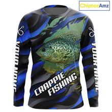 Load image into Gallery viewer, Custom Crappie Fishing Blue Camo Long Sleeve Fishing Shirts, Crappie Fishing Shirts NBT390