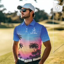 Load image into Gallery viewer, Custom Palm Tree Polo Golf Shirts For Men, Hawaii Tropical Personalized Polo Shirts, Golf Gifts NBT543