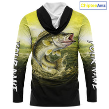 Load image into Gallery viewer, Yellow Walleye Fishing UV Protection Long Sleeve Hooded Fishing Shirts, Custom Walleye Fishing Shirts NBT400