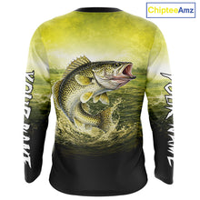 Load image into Gallery viewer, Yellow Walleye Fishing UV Protection Long Sleeve Fishing Shirts, Custom Walleye Fishing Shirts NBT400