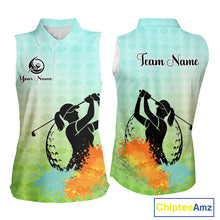 Load image into Gallery viewer, Womens Sleeveless Golf Polo Shirt Colorful Argyle Pattern Custom Name And Team Name Golf Shirt, Golfing Gifts NBT559