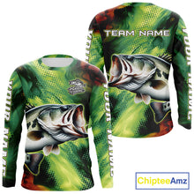 Load image into Gallery viewer, Custom Green Camo Bass Long Sleeve Fishing Shirts, Bass Fishing Shirts For Men NBT449
