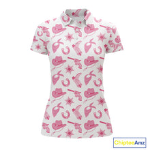 Load image into Gallery viewer, Pink Western Cowgirl Womens Golf Polo Shirts, Cute Cowgirl Golf Shirts, Funny Country Style Shirt NBT476