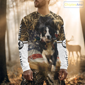 Border Collies Duck Hunting USA Flag Customized Name All Over Printed Shirts, Hunting Gifts NBT153