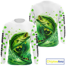 Load image into Gallery viewer, Personalized St Patrick's Day Shirts Largemouth Bass Fishing Long Sleeve, Custom Bass Fishing Jerseys NBT383