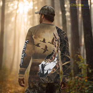Duck Hunting Brown Grass Camo 3D All Over Printing Custom Name Shirts, Duck Hunting Gifts NBT168