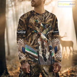 Personalized Mallard Duck Hunting Camo 3D All Over Print Custom Name Shirts, Hunting Gifts NBT181