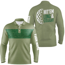 Load image into Gallery viewer, Hit 'Em Long &amp; Straight Golf Course Pattern Polo Shirts Custom Green Golf Shirts For Men LDT0227