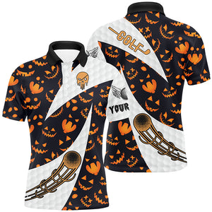 Halloween Mens Golf Polo Shirt Custom Pumpkin Face Pattern Golf Shirts For Men Golf Gifts LDT0555