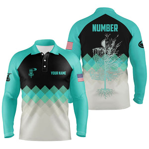Turquoise Argyle Mens Disc Golf Polo Shirt Personalized Disc Golf Shirts For Men Golfing Gifts LDT1015