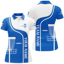 Load image into Gallery viewer, Personalized Disc Golf Basket Blue White Womens Polo Shirt Custom Disc Golf Shirts For Women LDT1250