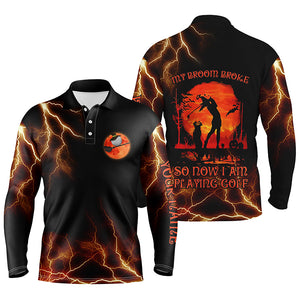 Lightning Mens Golf Polo Shirt, Halloween Golf Gifts Idea For Male Golfers, Scary Witch Shirt LDT0080