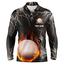 Load image into Gallery viewer, Customized Thunder Fire Flame Mens Golf Polo Shirts Lightning Golf Shirts For Men, Golfing Gifts LDT0149