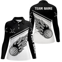 Load image into Gallery viewer, Black White Flame Personalized Golf Polo Shirt Custom Golf Shirts For Women Cool Golf Gifts LDT0715