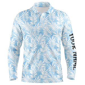 Watercolor Blue Leaves Tropical Pattern Mens Golf Polo Shirt Personalized Golf Tops For Men LDT0982
