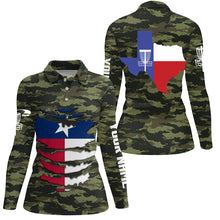 Load image into Gallery viewer, Personalized Green Camo Texas Womens Disc Golf Polo Shirts Patriotic Golf Shirts For Women LDT0269