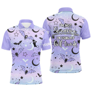 Galaxy Halloween Bats Mens Golf Polo Shirts, Cute Golf Shirts For Men, Funny Golf Shirt With Sayings LDT0116