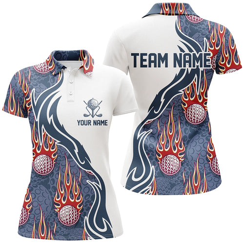 Flame Golf Ball White Blue Golf Polo Shirt Personalized Golf Shirts For Women Golfing Gifts LDT0782