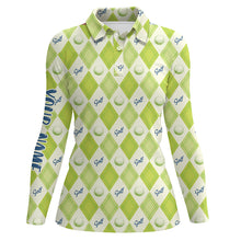 Load image into Gallery viewer, Golf Pattern With Balls Green Argyle Womens Polo Shirt Custom Golf Shirts For Women Golf Gift LDT0571