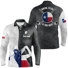 Load image into Gallery viewer, Texas Flag Mens Golf Polo Shirts, Black And White Patriotic Golf Shirts For Men, Best Golf Gifts LDT0096