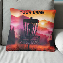 Load image into Gallery viewer, Sunset Disc Golf Basket Custom Name Pillow Personalized Disc Golf Gifts LDT1168