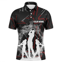 Load image into Gallery viewer, Golfers On Art Pattern Mens Polo Shirts, Custom Smoke Digital Theme Golf Shirts For Men LDT0194
