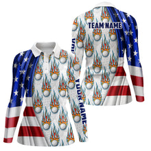 Load image into Gallery viewer, American Flag Fire Flame Women Golf Polo Shirt Custom Patriotic Golf Tops For Women Golf Gift LDT1055