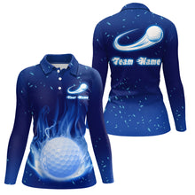 Load image into Gallery viewer, Blue Fire Flame Golf Ball Womens Polo Shirt Custom Golf Tops For Women Personalized Golf Gift LDT1064