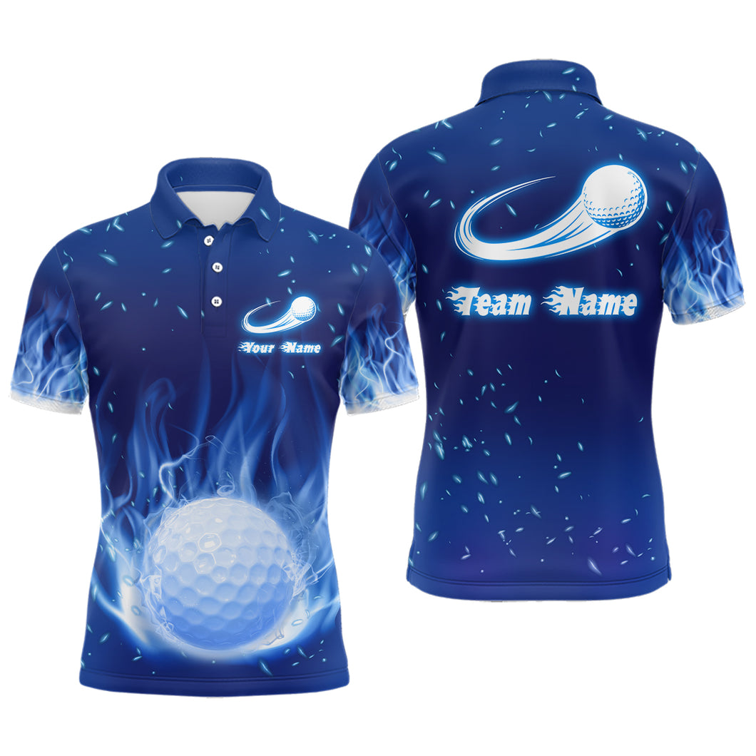 Blue Fire Flame Golf Ball Mens Polo Shirt Custom Golf Tops For Men Personalized Golf Gifts LDT1064
