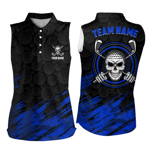 Personalized 3D All Over Print Skull Womens Sleeveless Polo Shirt Navy Black Golf Shirts For Women LDT0560