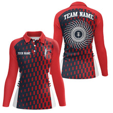 Load image into Gallery viewer, Womens Disc Golf Polo Shirt Red Navy Checkered Custom Disc Golf Shirts For Women Golf Gifts LDT0725