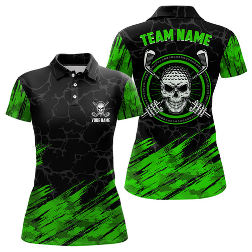 Personalized 3D All Over Print Skull Womens Golf Polos, Green & Black Golf Shirts For Women LDT0179