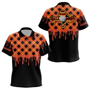 Happy Halloween Orange Pumpkin Kids Golf Polo Shirts Custom Skull Golf Shirts For Kid Golf Gifts LDT0442