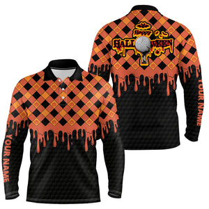 Happy Halloween Orange Pumpkin Mens Golf Polo Shirts Custom Skull Golf Shirts For Men Golf Gifts LDT0442