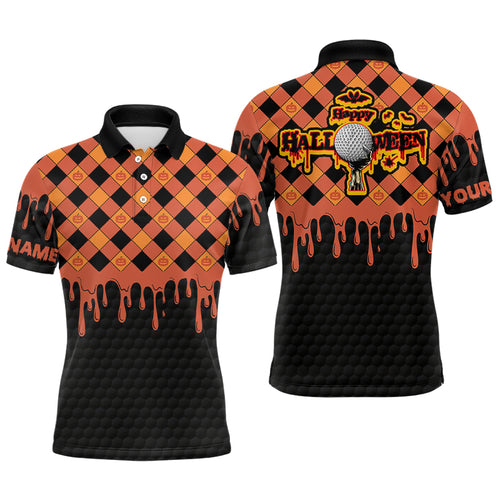 Happy Halloween Orange Pumpkin Mens Golf Polo Shirts Custom Skull Golf Shirts For Men Golf Gifts LDT0442